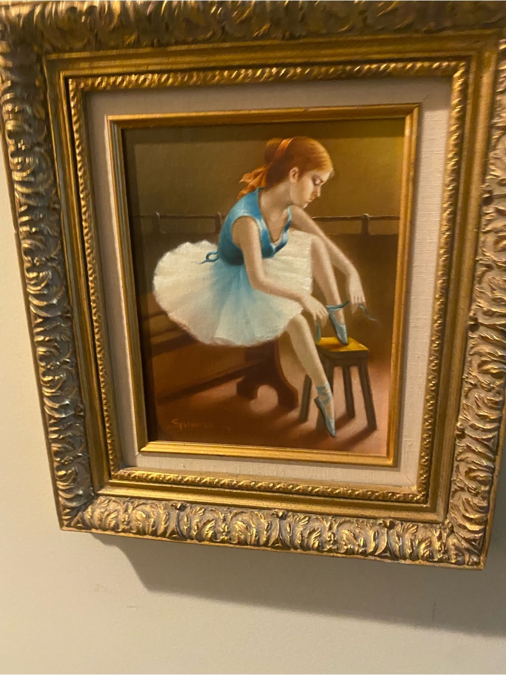 Framed Ballerina Wall Art in Blue and White by I think name Spinner